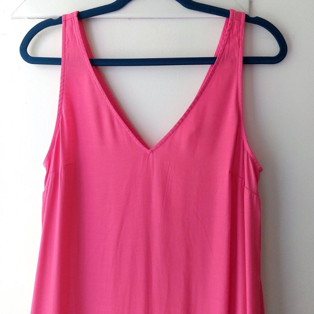 HM Bright Barbie Pink Maxi Dress Oversized Sleeveless Ruffle Hem Coastal Cowgirl - Picture 4 of 7